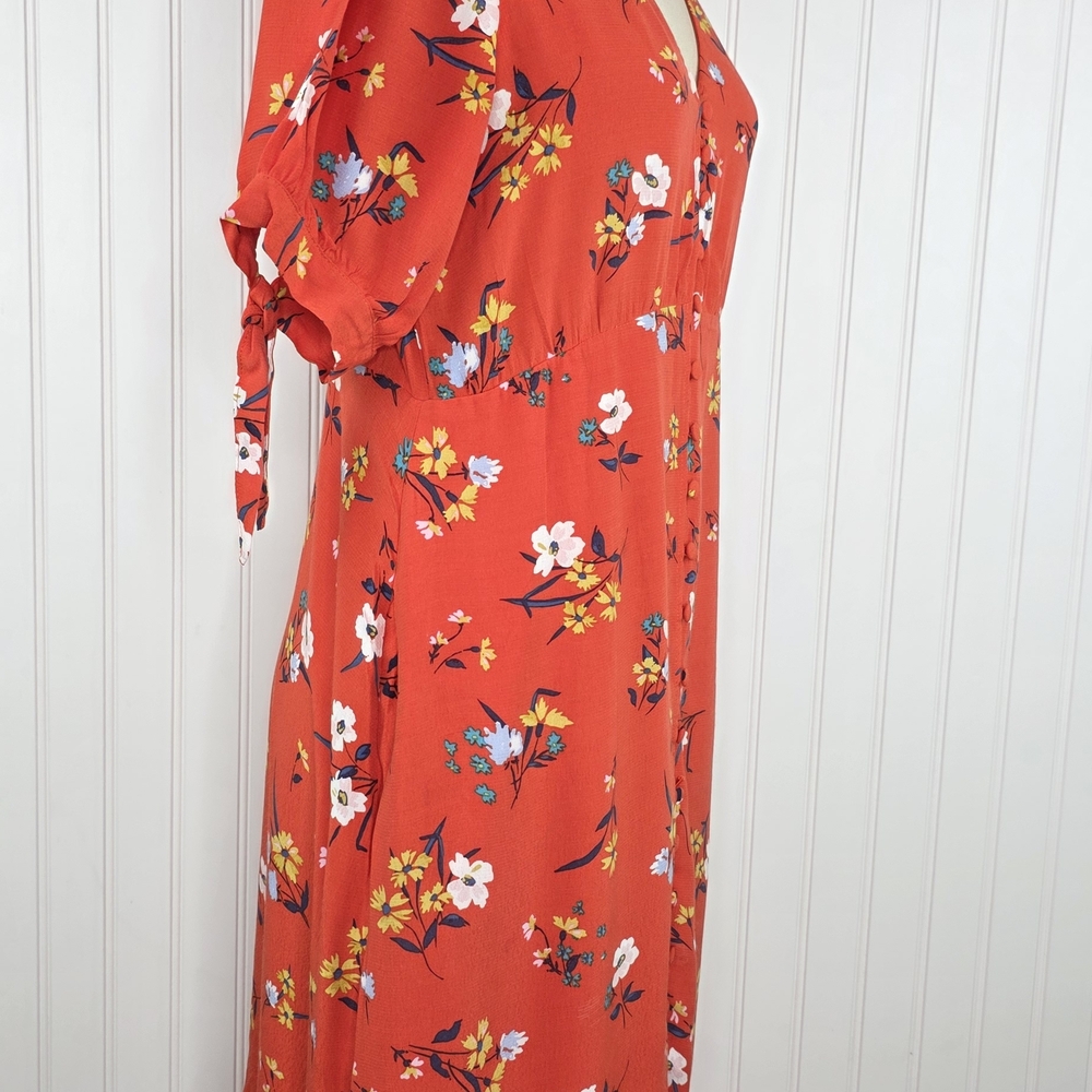 Maeve by Anthropologie Eudora Orange Floral Button Front Midi Dress Size 6 - Picture 7 of 13